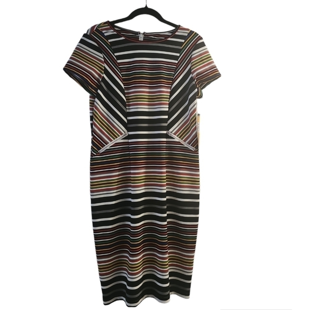 ILE New York Multicolor Stretch Colorblock Striped Dress Sz 10